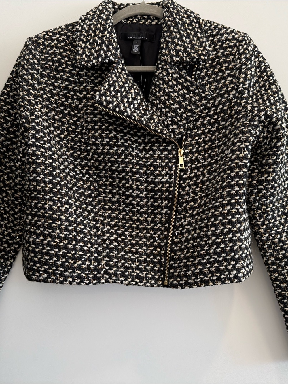 WHBM Tweed Moto Jacket - Black, White & Gold